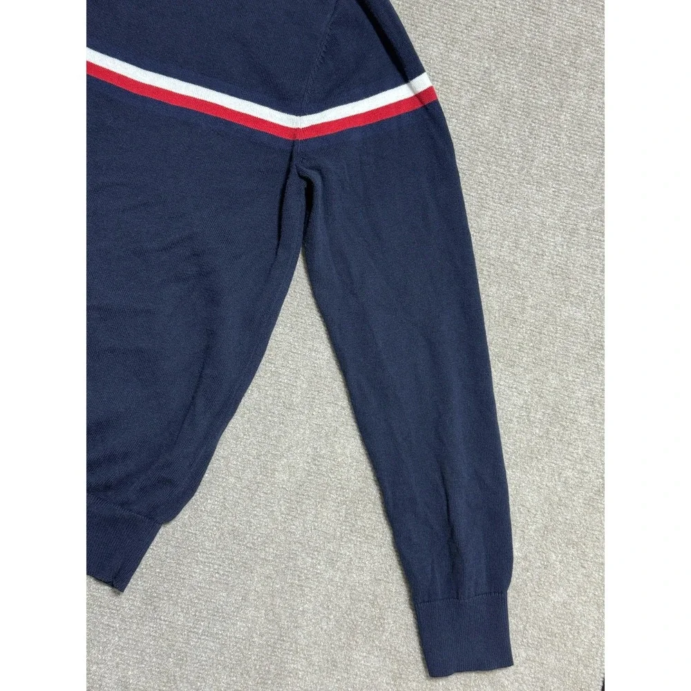 Tommy Hilfiger Sweater Mens Small‎ Navy Blue Crewneck TH Stripe Cotton Pullover